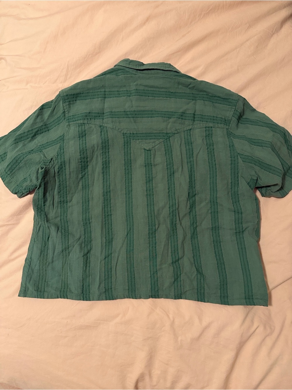 Green Short-Sleeve Button Front Women's Top - Picture 7 of 10